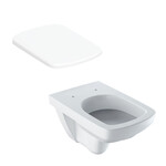 Wisząca miska WC Selnova Compact lejowa, B36 cm, H34 cm, T48 cm, krótka, kształt geometryczny Deska sedesowa WC duroplast Selnova Square mocowanie od góry, zachodząca pokrywa biała
